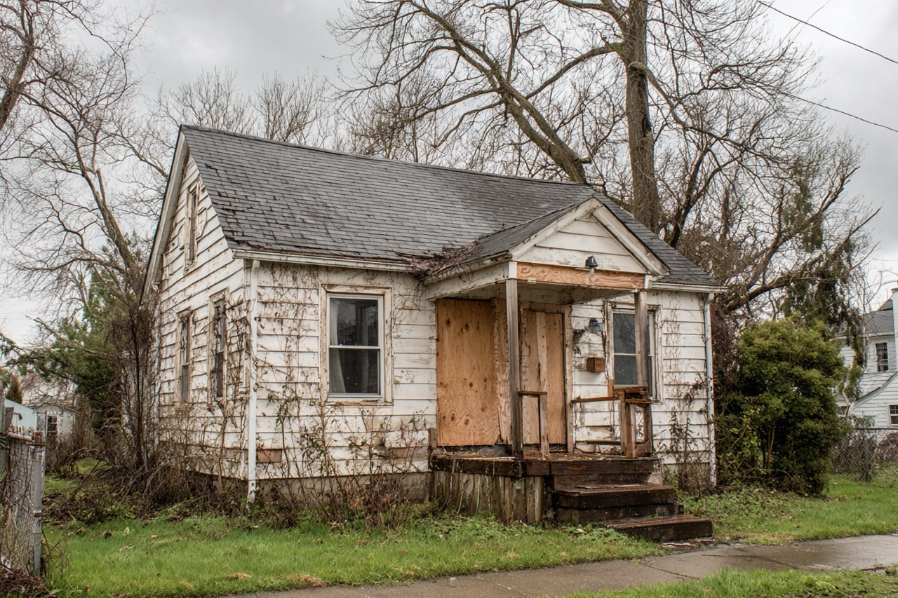 Condemned house in Maryland showing structural issues and code violations