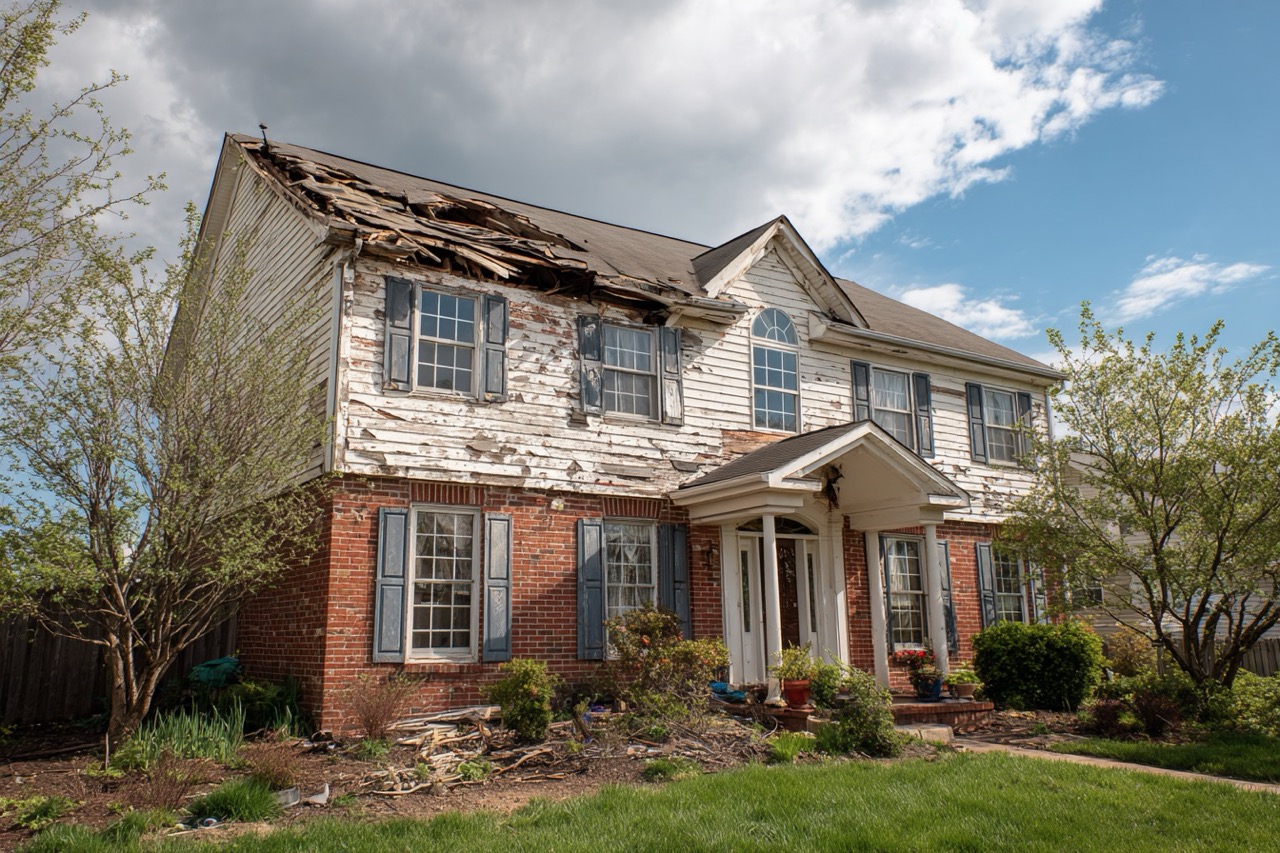Maryland property with visible building code violations and structural damage