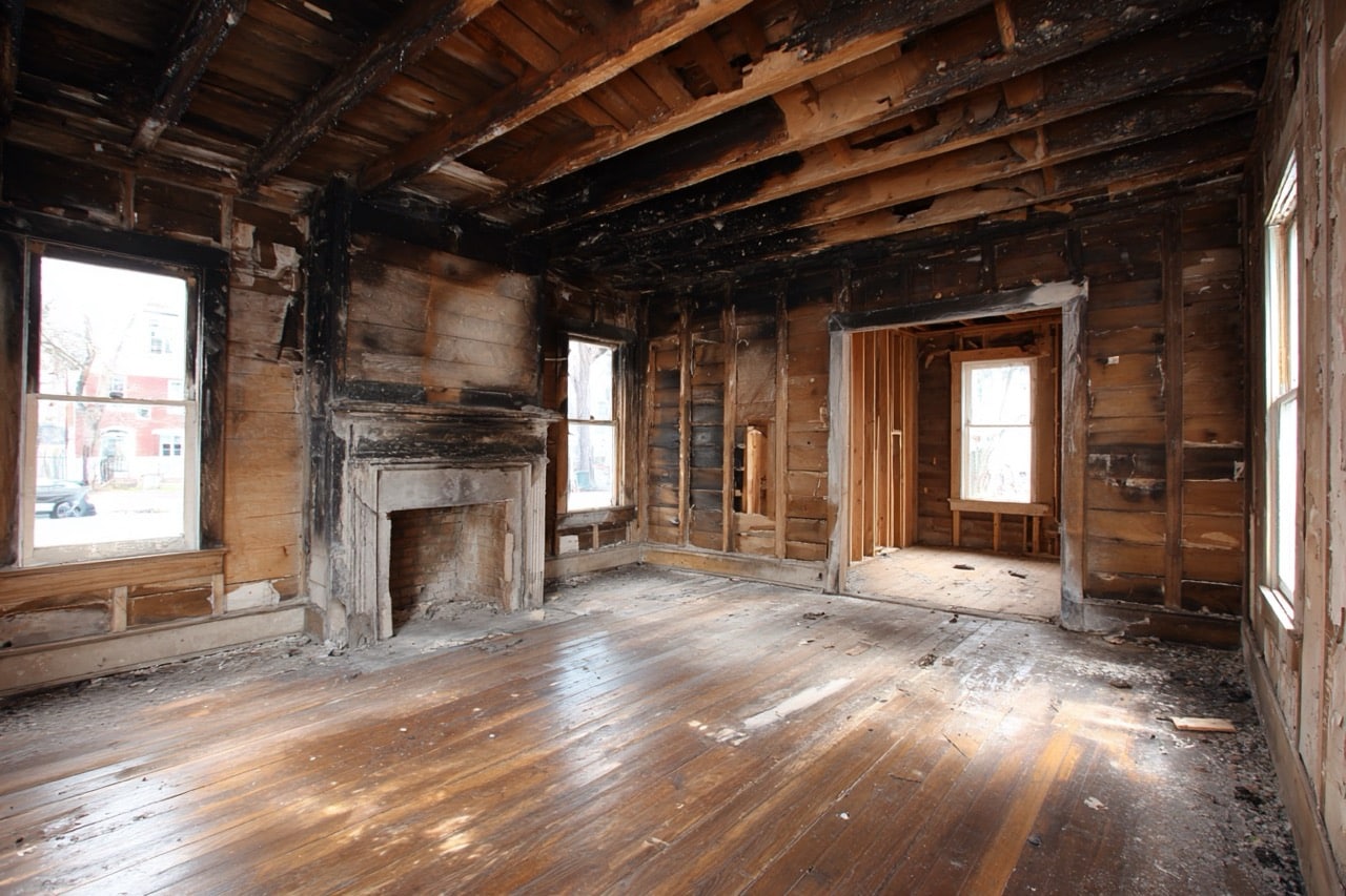 Fire damaged interior of Maryland residential property