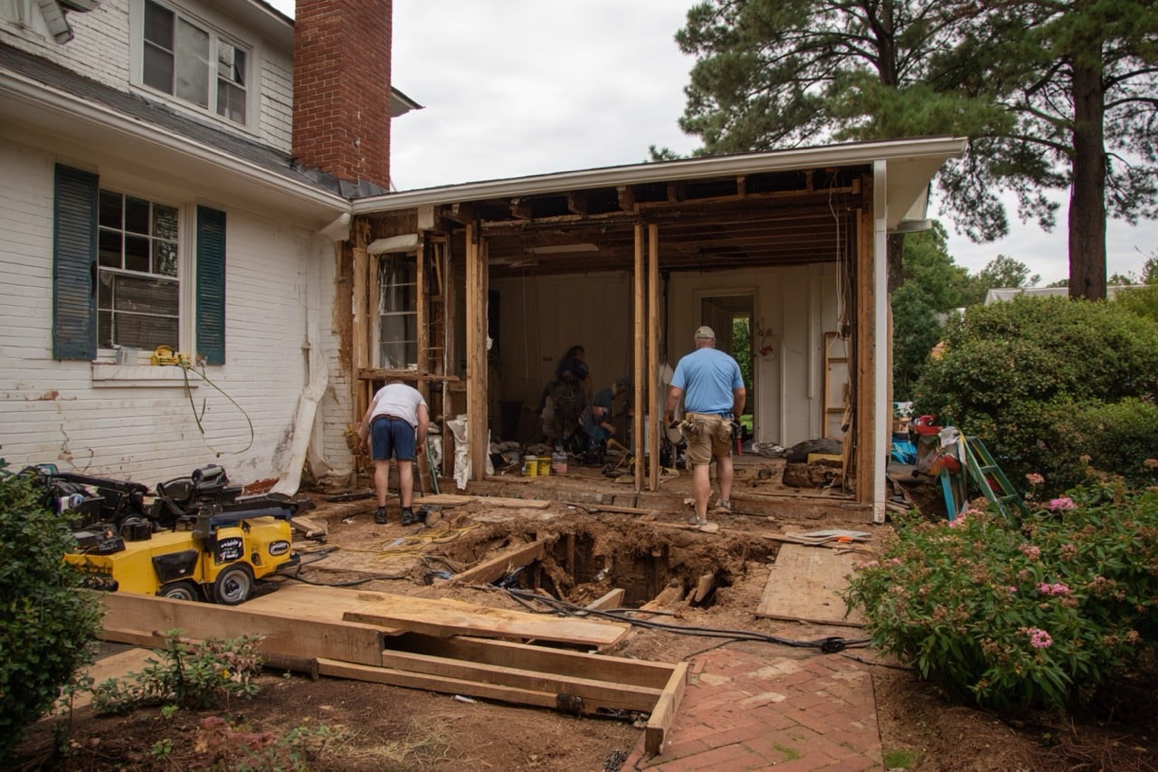 Virginia hoarder house undergoing structural repairs and restoration