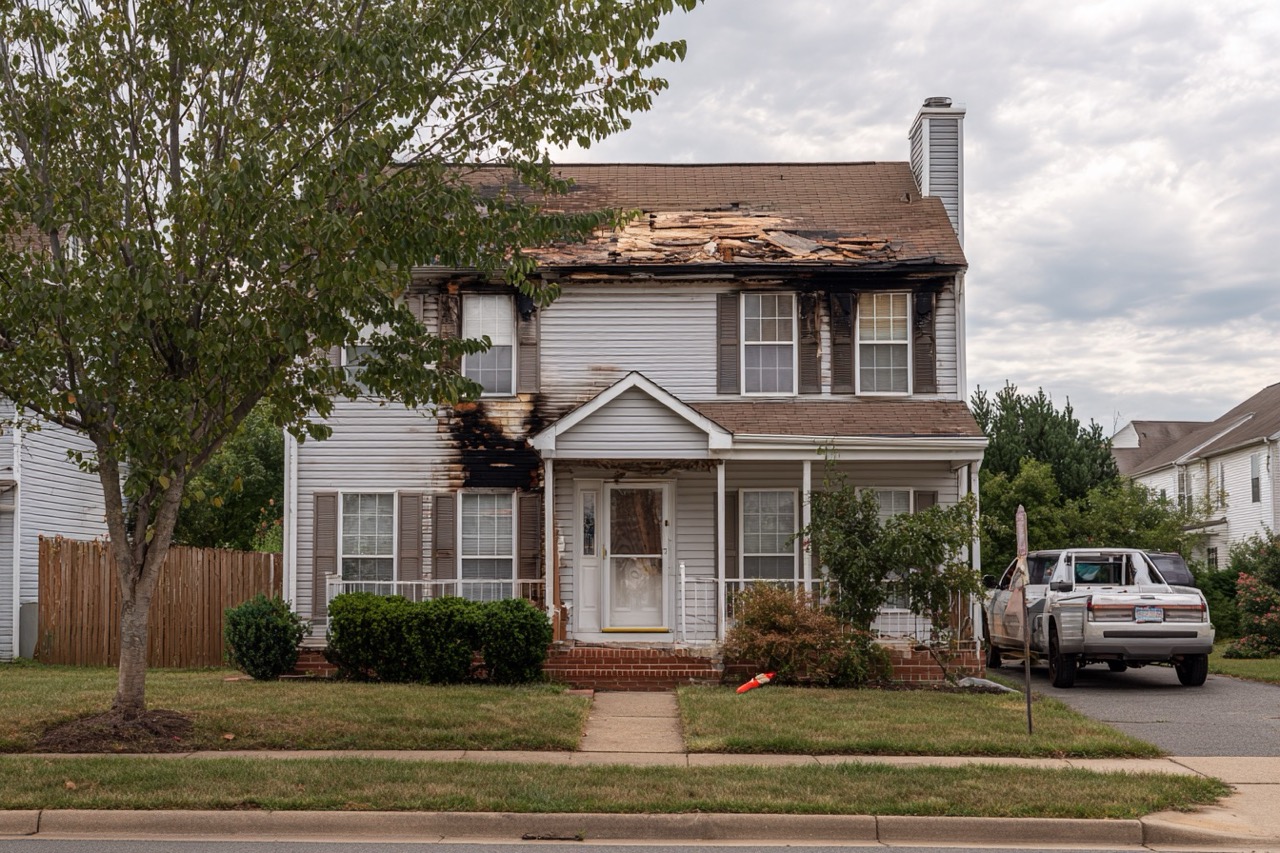 Fire damaged house sale process in Maryland residential area