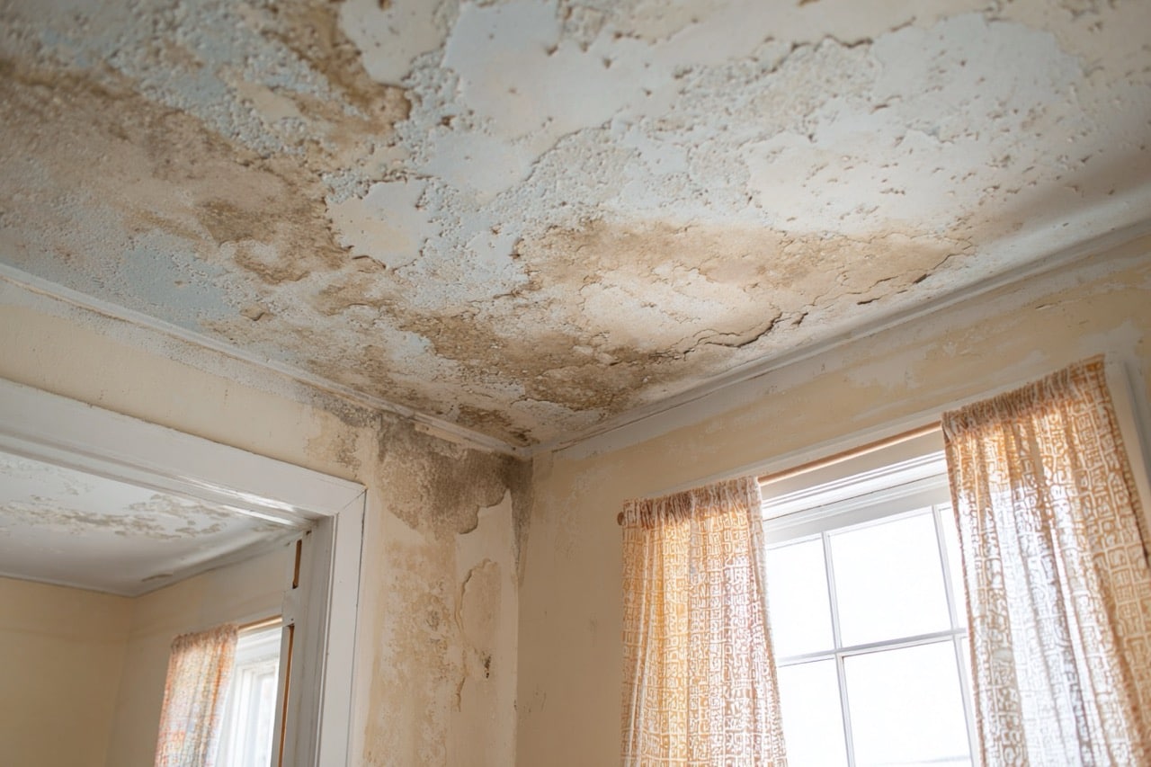 Water damaged interior from storm in Washington DC home