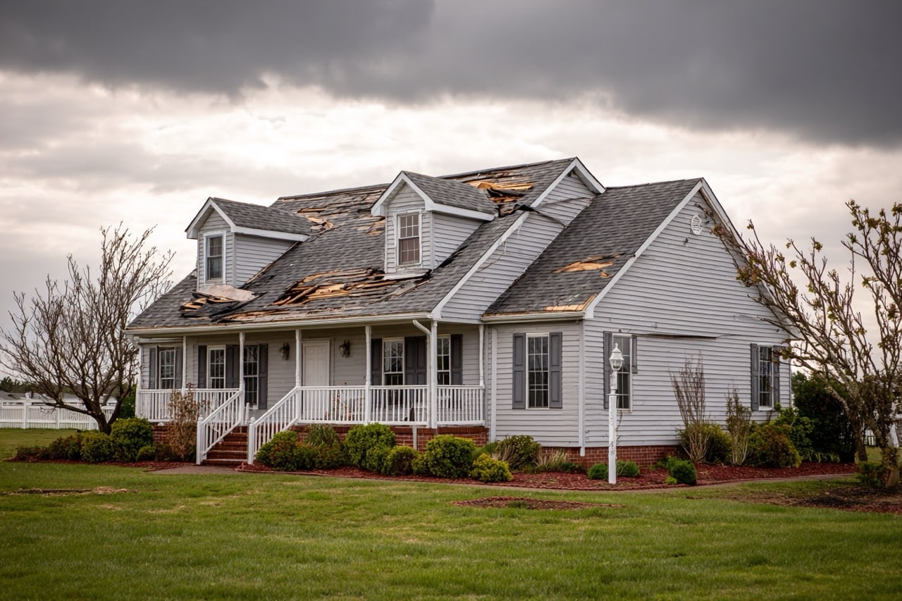 Storm damaged property in Maryland showing typical weather impact