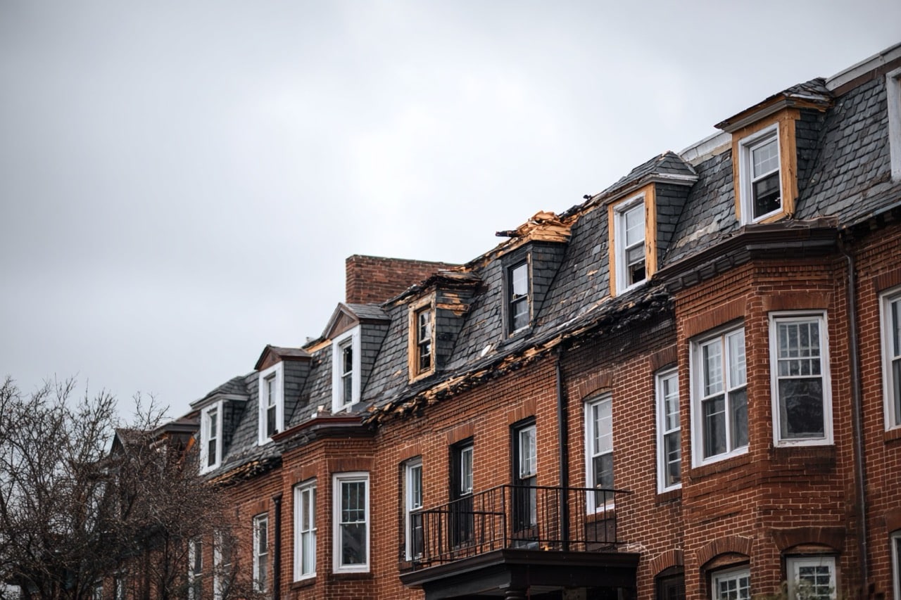 Storm damaged row house in Washington DC neighborhood