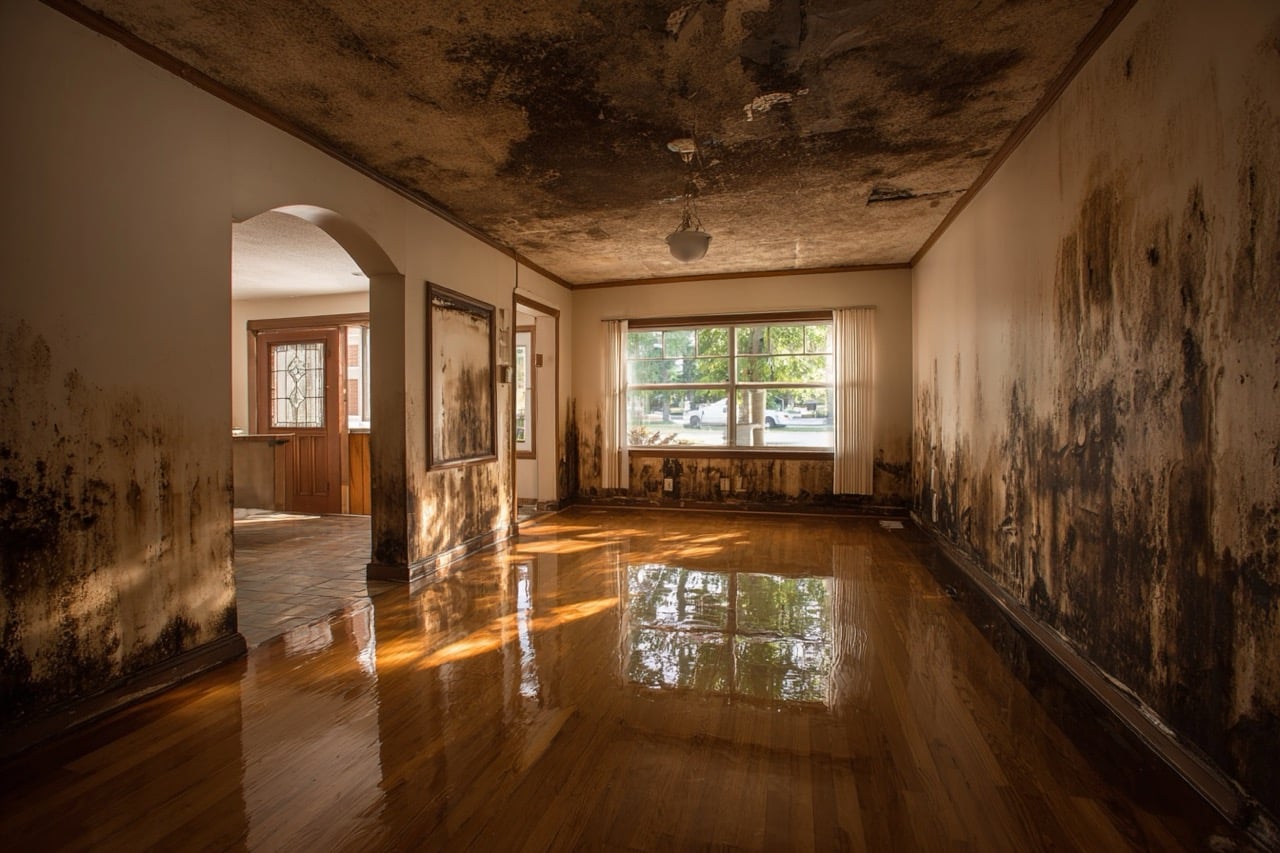Water damaged interior of Virginia home after storm flooding