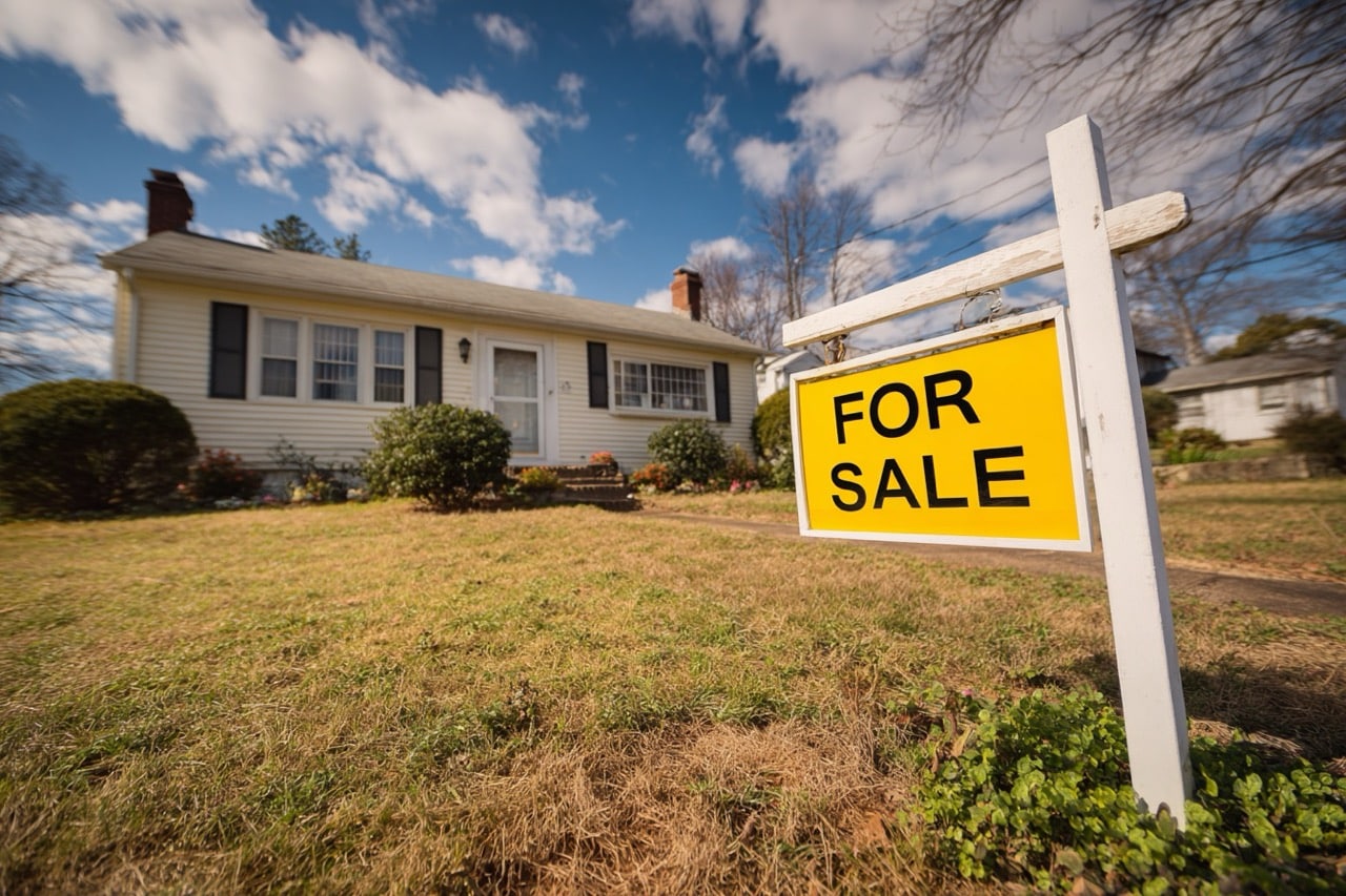Virginia home with for sale by owner sign in front yard