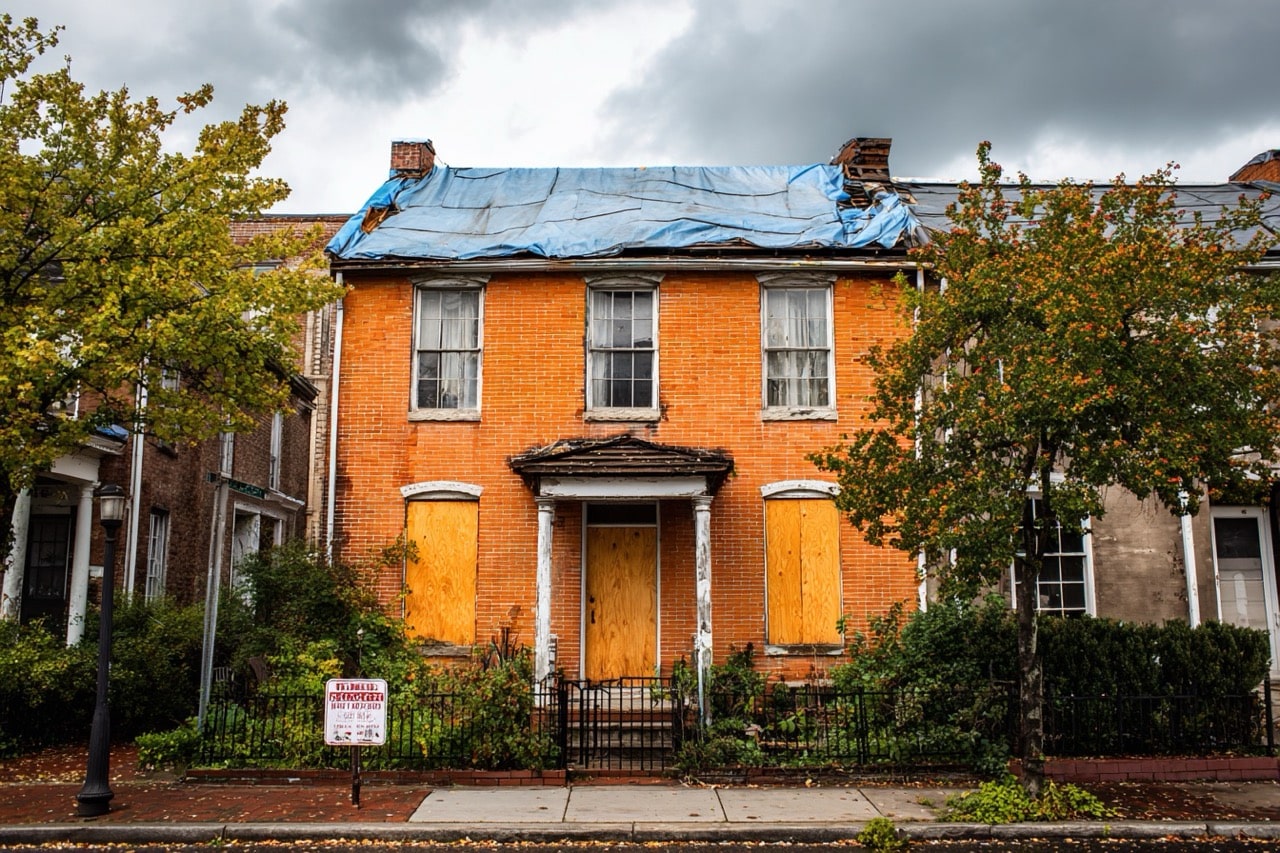 Storm damaged property exterior in Washington DC